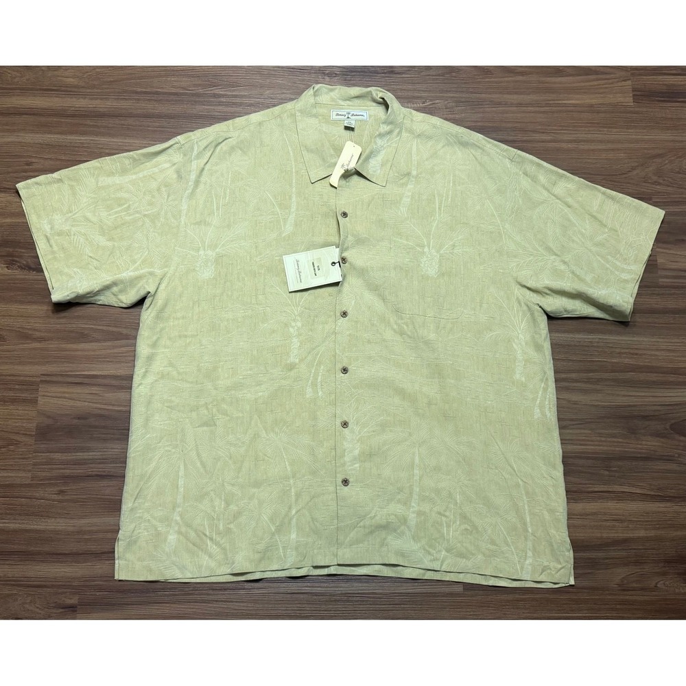 Tommy Bahama Paradise Grove Camp Loop Collar Shirt Mens Silk Ale Khaki Sz 2XL